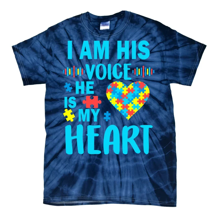 Autism I Am His Voice He Is My Heart Tie-Dye T-Shirt