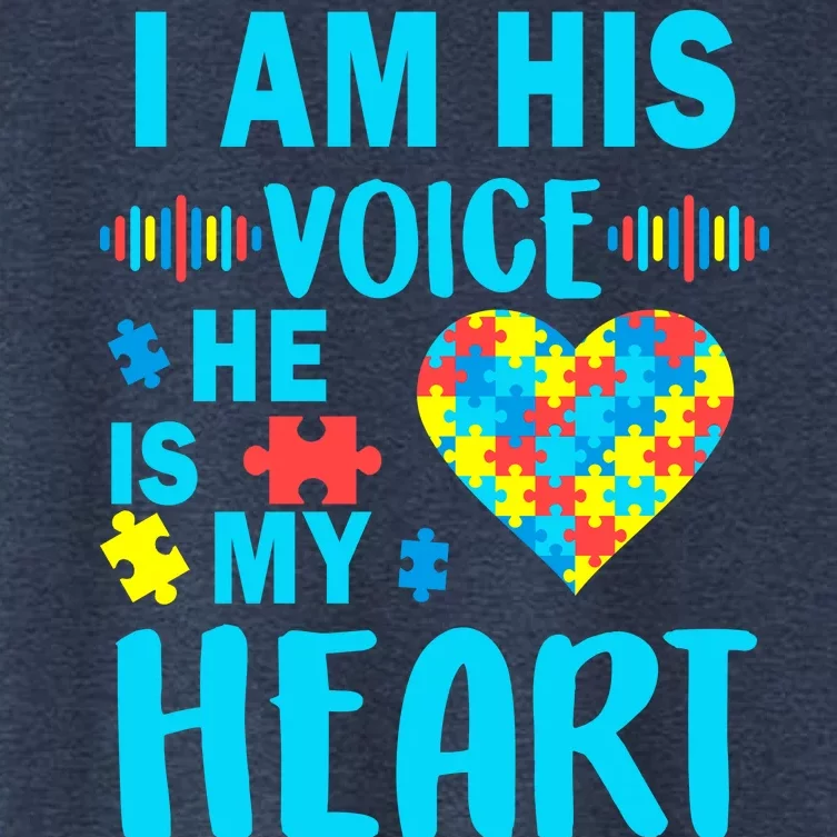 Autism I Am His Voice He Is My Heart Women's Crop Top Tee