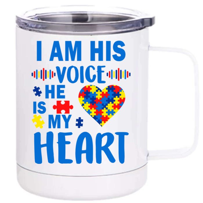 Autism I Am His Voice He Is My Heart Front & Back 12oz Stainless Steel Tumbler Cup