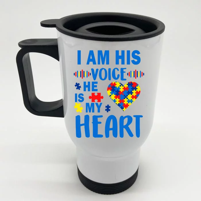 Autism I Am His Voice He Is My Heart Front & Back Stainless Steel Travel Mug