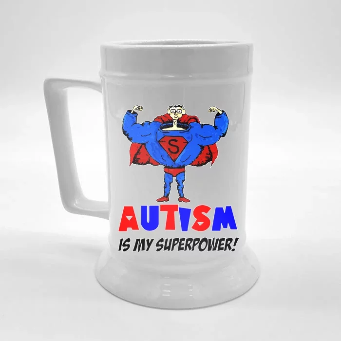 Autism Is My Super Power Front & Back Beer Stein