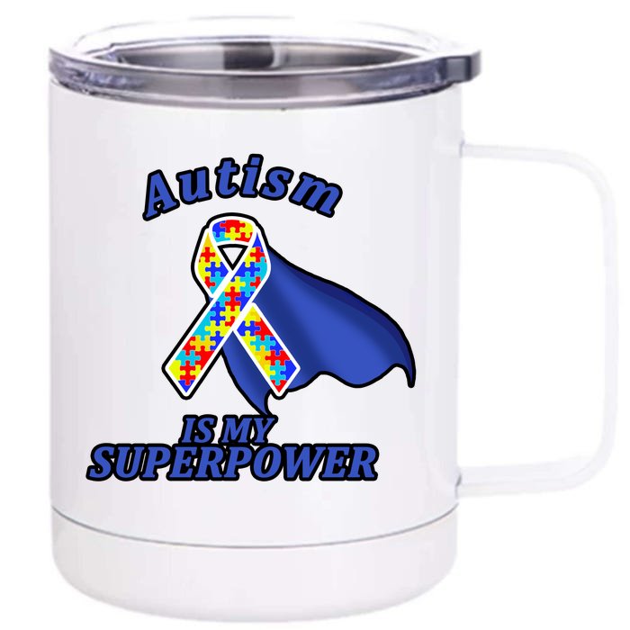 Autism Is My Superpower Super Hero Cape Front & Back 12oz Stainless Steel Tumbler Cup