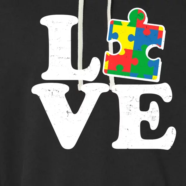 Autism Love Puzzle Piece Garment-Dyed Fleece Hoodie