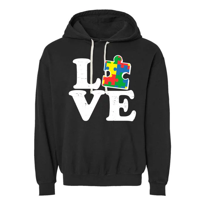 Autism Love Puzzle Piece Garment-Dyed Fleece Hoodie