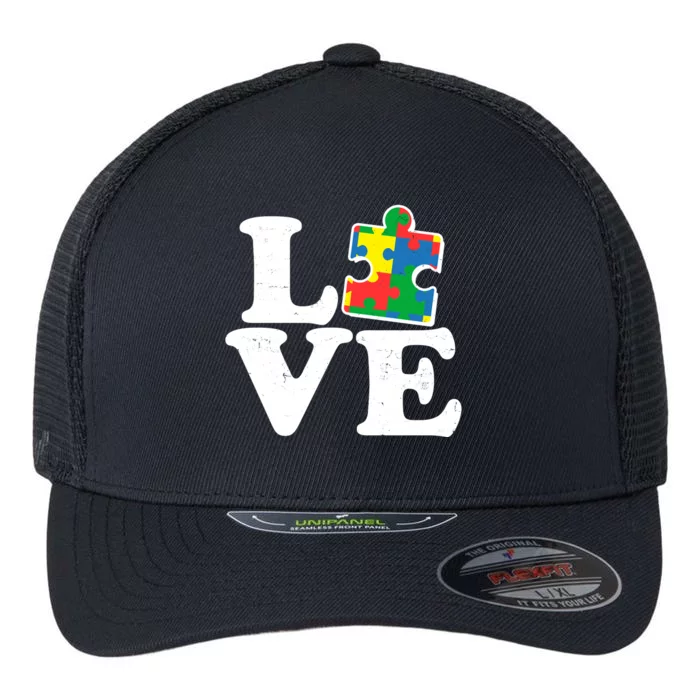 Autism Love Puzzle Piece Flexfit Unipanel Trucker Cap