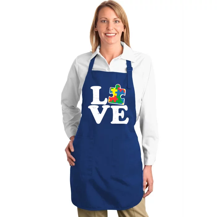 Autism Love Puzzle Piece Full-Length Apron With Pocket