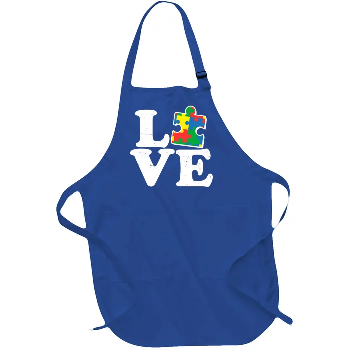 Autism Love Puzzle Piece Full-Length Apron With Pocket