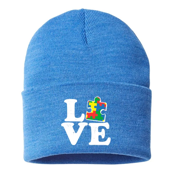 Autism Love Puzzle Piece Sustainable Knit Beanie