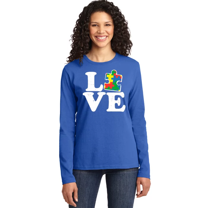 Autism Love Puzzle Piece Ladies Long Sleeve Shirt