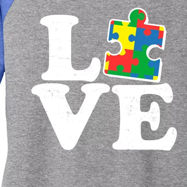 Autism Love Puzzle Piece Women's Tri-Blend 3/4-Sleeve Raglan Shirt