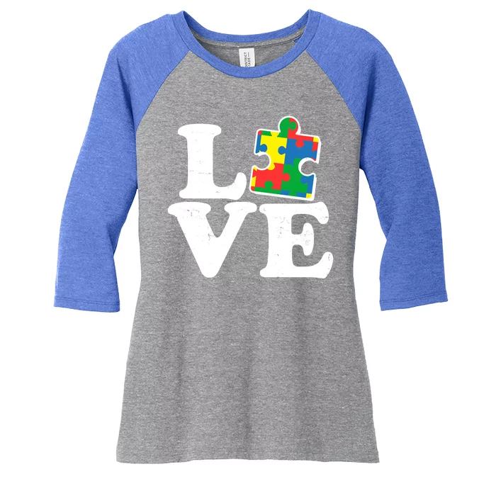 Autism Love Puzzle Piece Women's Tri-Blend 3/4-Sleeve Raglan Shirt