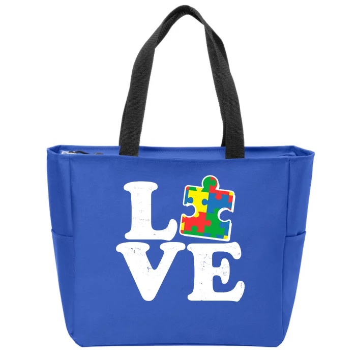 Autism Love Puzzle Piece Zip Tote Bag