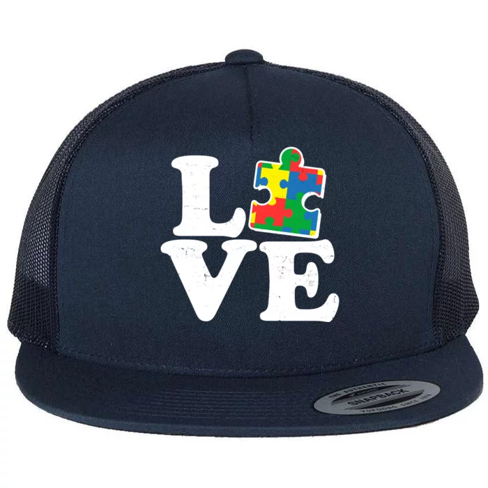 Autism Love Puzzle Piece Flat Bill Trucker Hat