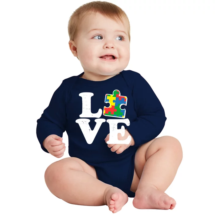 Autism Love Puzzle Piece Baby Long Sleeve Bodysuit