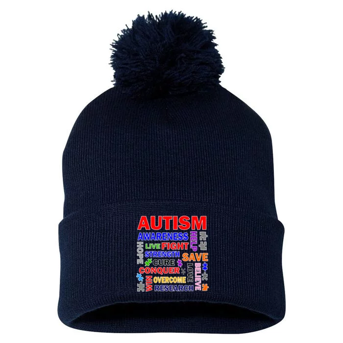 Autism Mashup Pom Pom 12in Knit Beanie