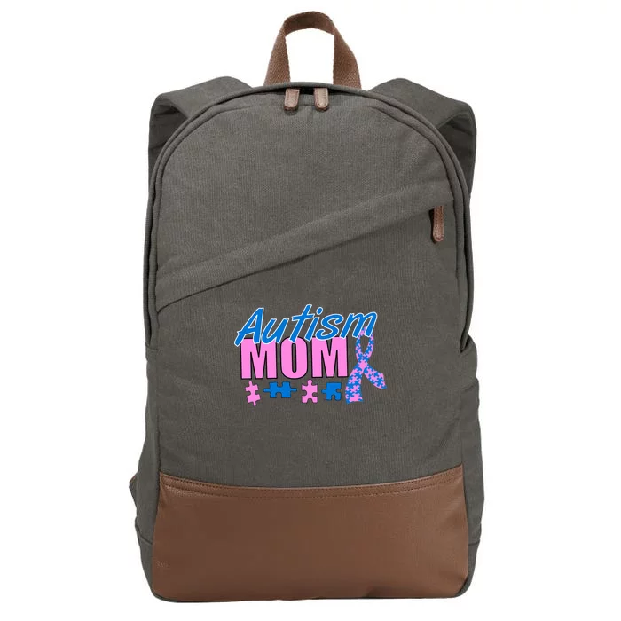 Autism Mom Awareness Ribbon Cotton Canvas Backpack