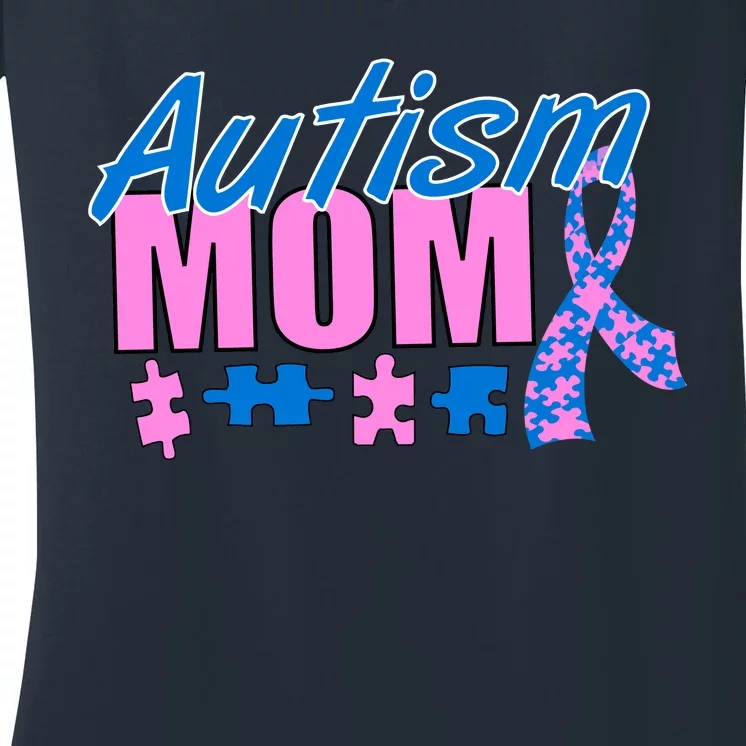 Autism Mom Awareness Ribbon Women's V-Neck T-Shirt