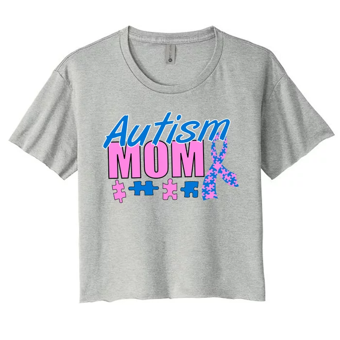 Autism Mom Awareness Ribbon Women's Crop Top Tee