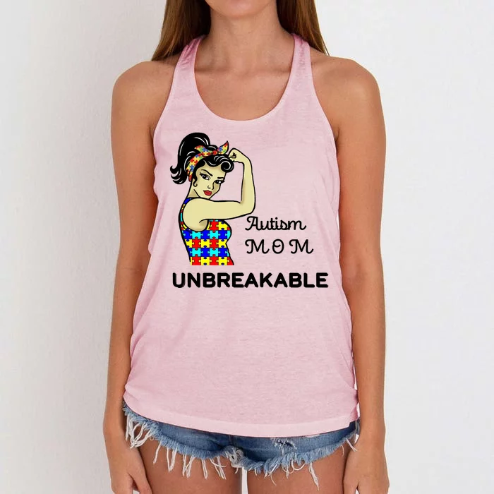 Autism Mom Unbreakable Puzzle Pieces Women's Knotted Racerback Tank