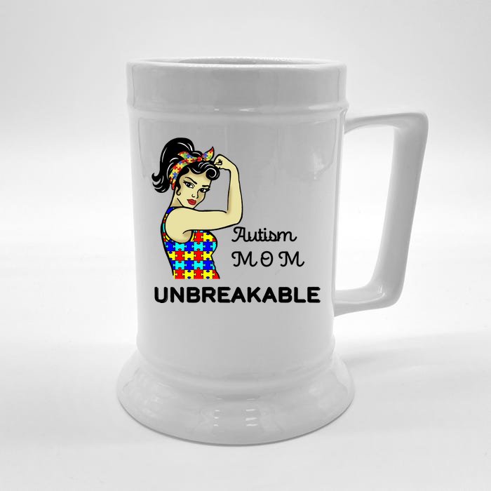 Autism Mom Unbreakable Puzzle Pieces Front & Back Beer Stein