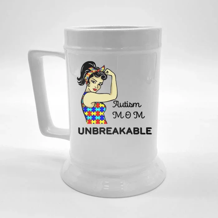 Autism Mom Unbreakable Puzzle Pieces Front & Back Beer Stein