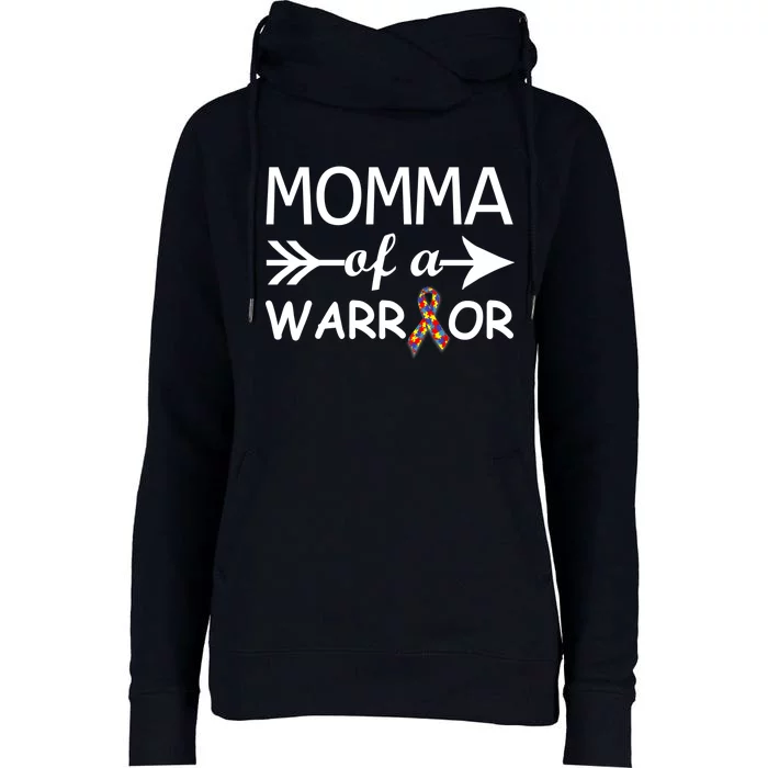 Autism Momma of a Warrior Womens Funnel Neck Pullover Hood