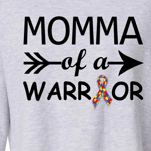 Autism Momma of a Warrior Cropped Pullover Crew