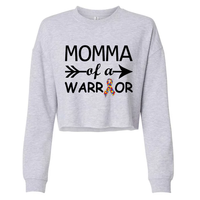 Autism Momma of a Warrior Cropped Pullover Crew