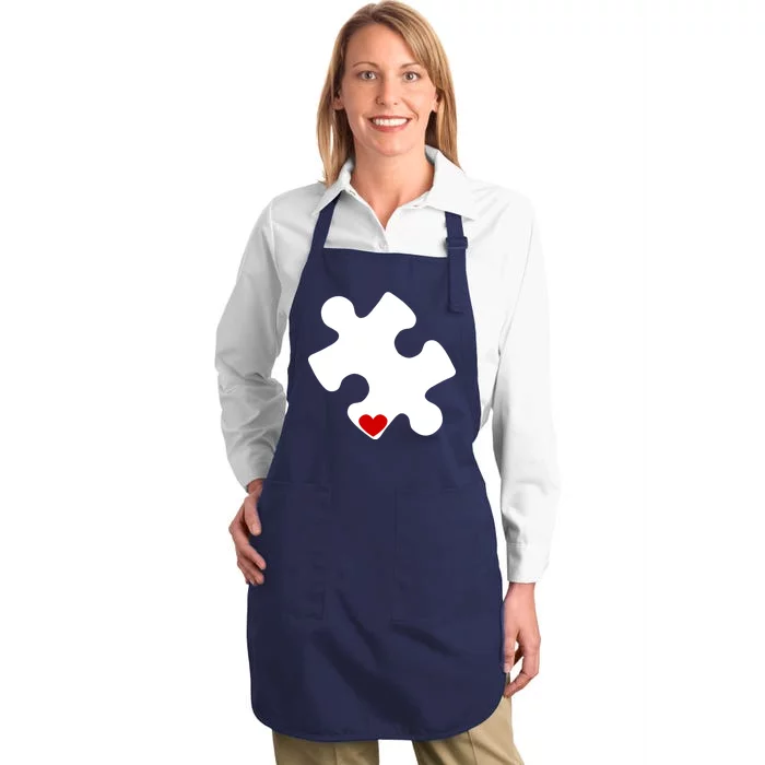 Autism Puzzle Heart Piece Full-Length Apron With Pocket