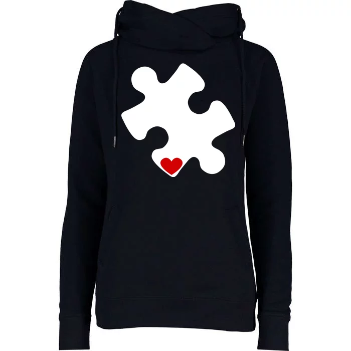 Autism Puzzle Heart Piece Womens Funnel Neck Pullover Hood