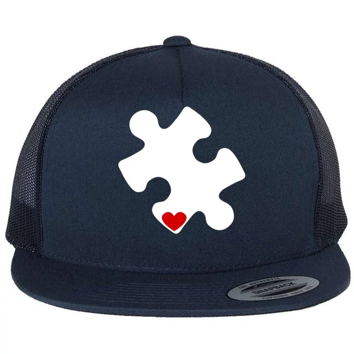 Autism Puzzle Heart Piece Flat Bill Trucker Hat