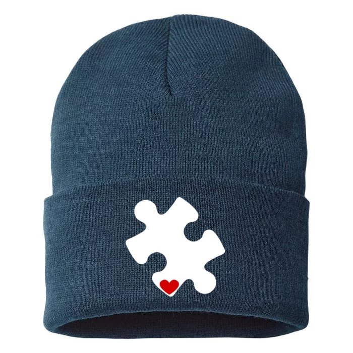 Autism Puzzle Heart Piece Sustainable Knit Beanie