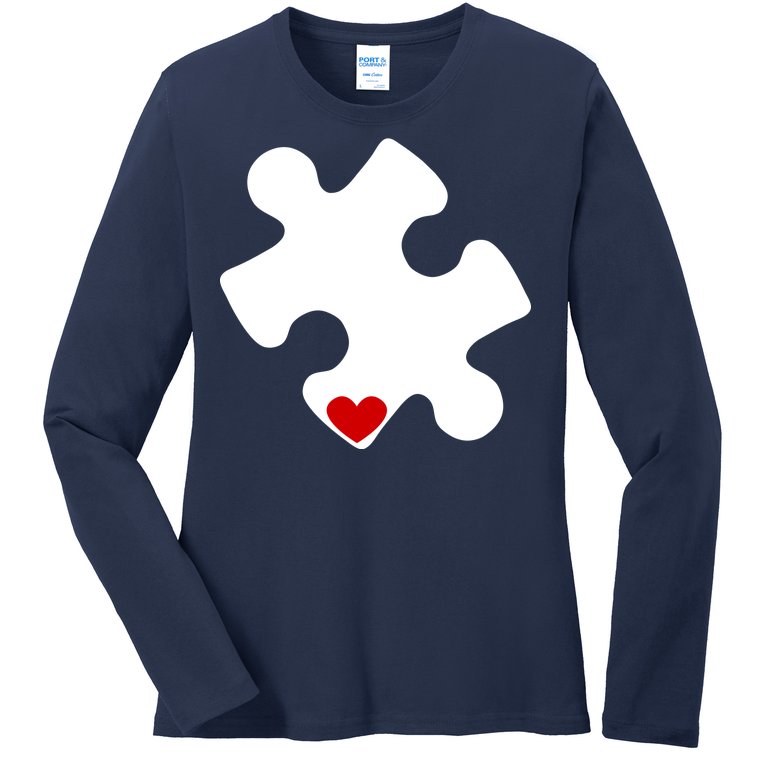 Autism Puzzle Heart Piece Ladies Missy Fit Long Sleeve Shirt