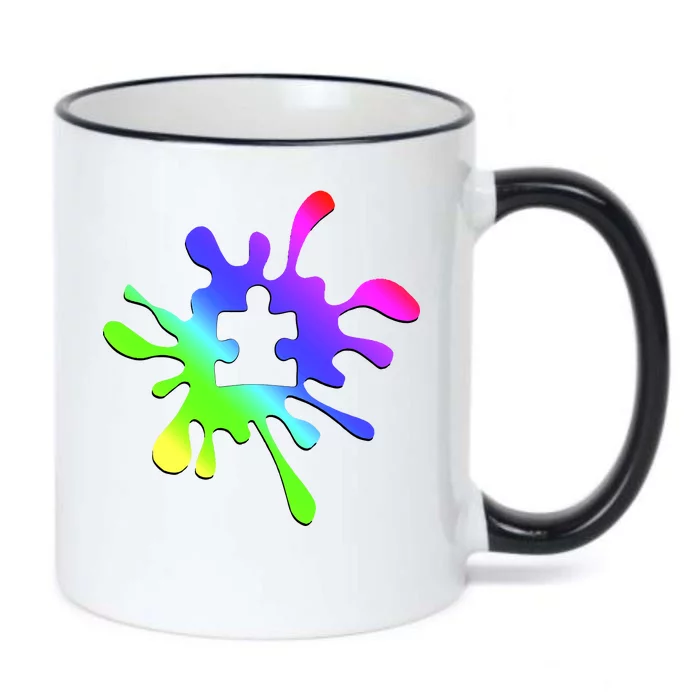 Autism Rainbow Puzzle Splatter Black Color Changing Mug