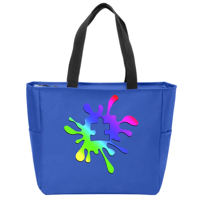 Autism Rainbow Puzzle Splatter Zip Tote Bag