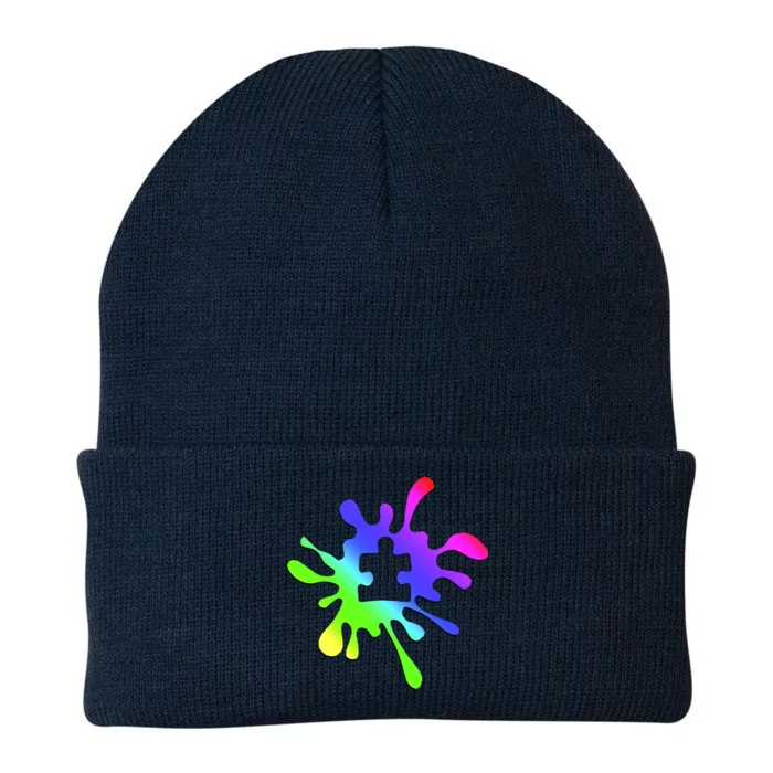 Autism Rainbow Puzzle Splatter Knit Cap Winter Beanie