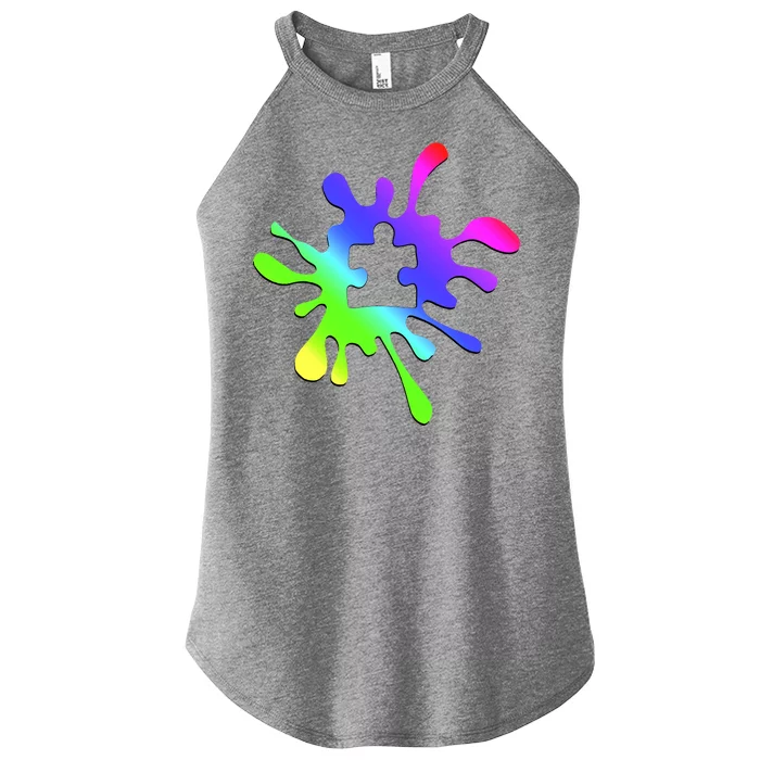 Autism Rainbow Puzzle Splatter Women’s Perfect Tri Rocker Tank