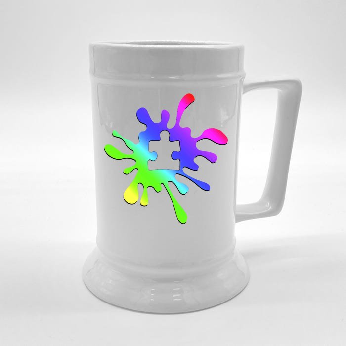 Autism Rainbow Puzzle Splatter Front & Back Beer Stein