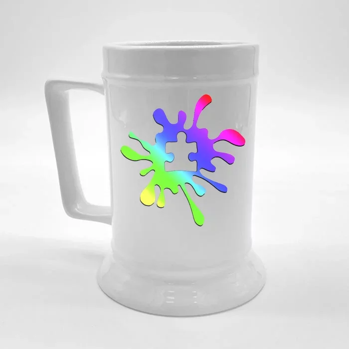 Autism Rainbow Puzzle Splatter Front & Back Beer Stein