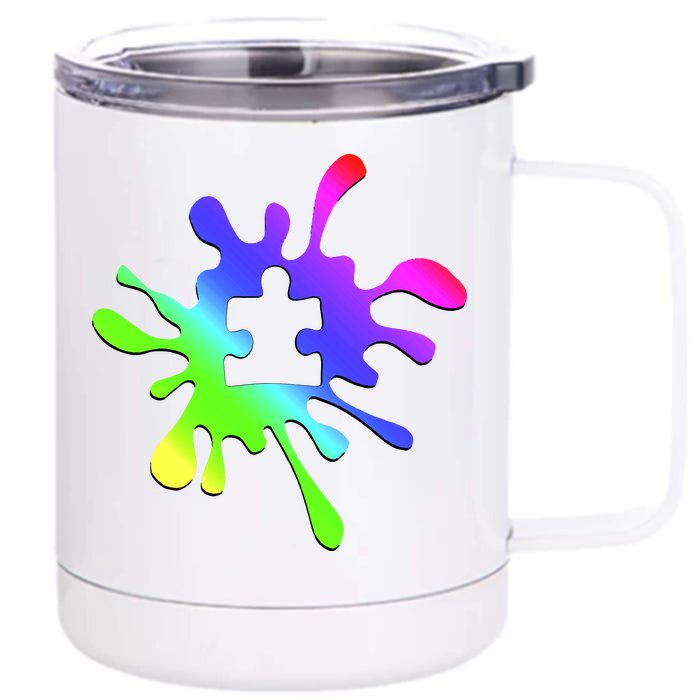 Autism Rainbow Puzzle Splatter Front & Back 12oz Stainless Steel Tumbler Cup