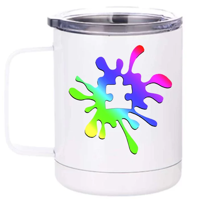 Autism Rainbow Puzzle Splatter Front & Back 12oz Stainless Steel Tumbler Cup