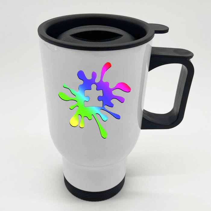 Autism Rainbow Puzzle Splatter Front & Back Stainless Steel Travel Mug