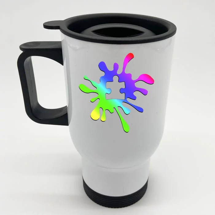 Autism Rainbow Puzzle Splatter Front & Back Stainless Steel Travel Mug