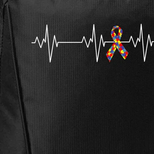 Autism Ribbon Heartbeat Pulse City Backpack