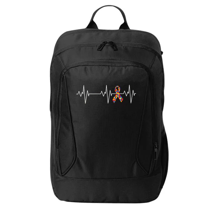 Autism Ribbon Heartbeat Pulse City Backpack