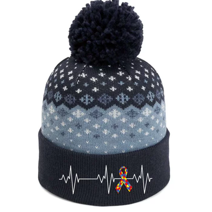 Autism Ribbon Heartbeat Pulse The Baniff Cuffed Pom Beanie