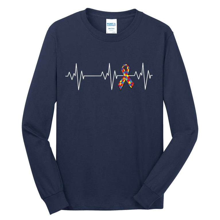 Autism Ribbon Heartbeat Pulse Tall Long Sleeve T-Shirt