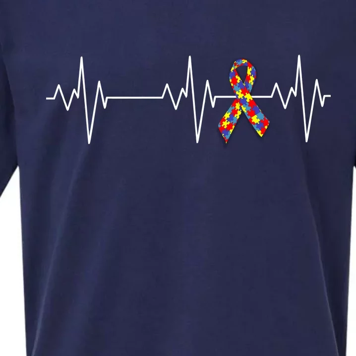 Autism Ribbon Heartbeat Pulse Sueded Cloud Jersey T-Shirt