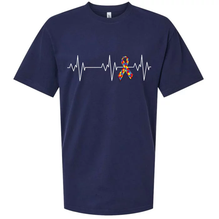 Autism Ribbon Heartbeat Pulse Sueded Cloud Jersey T-Shirt