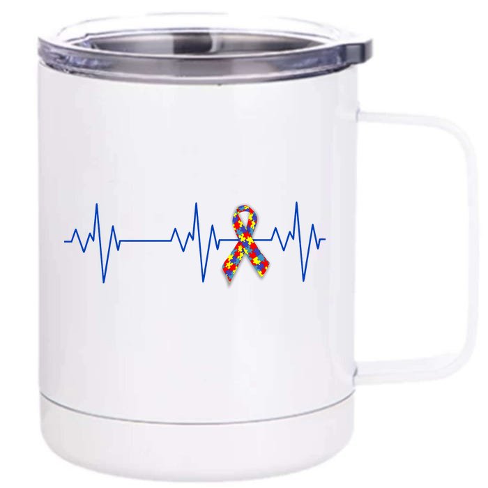 Autism Ribbon Heartbeat Pulse Front & Back 12oz Stainless Steel Tumbler Cup